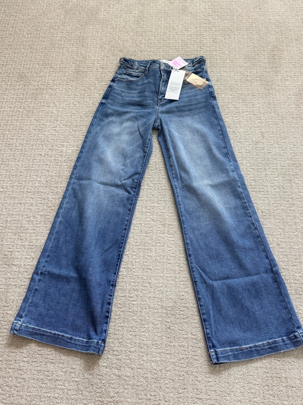 Risen High-Rise Wide Leg Boot Cut Jeans in Medium Blue 5/27 - Picture 1 of 4
